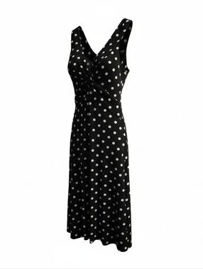 LOFT Black and White Polka Dot Twist-Front Midi Dress